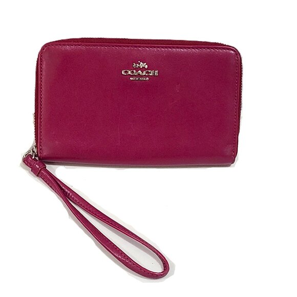 Coach Wristlet Violet Fuchsia Leather Full Zipper Clutch Wallet Coin Purse - Picture 12 of 12